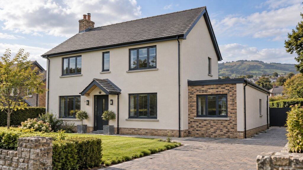 Freshly rendered family home and extension in Wrexham